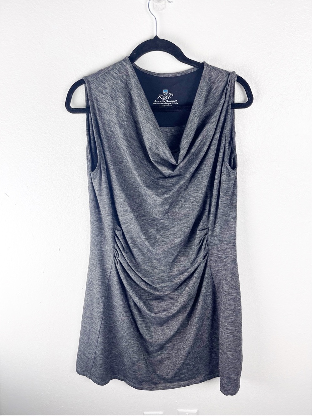 KUHL Heather Gray Ruched Cowl Neck Sleeveless Dress Size XL Casual Neutral Cozy